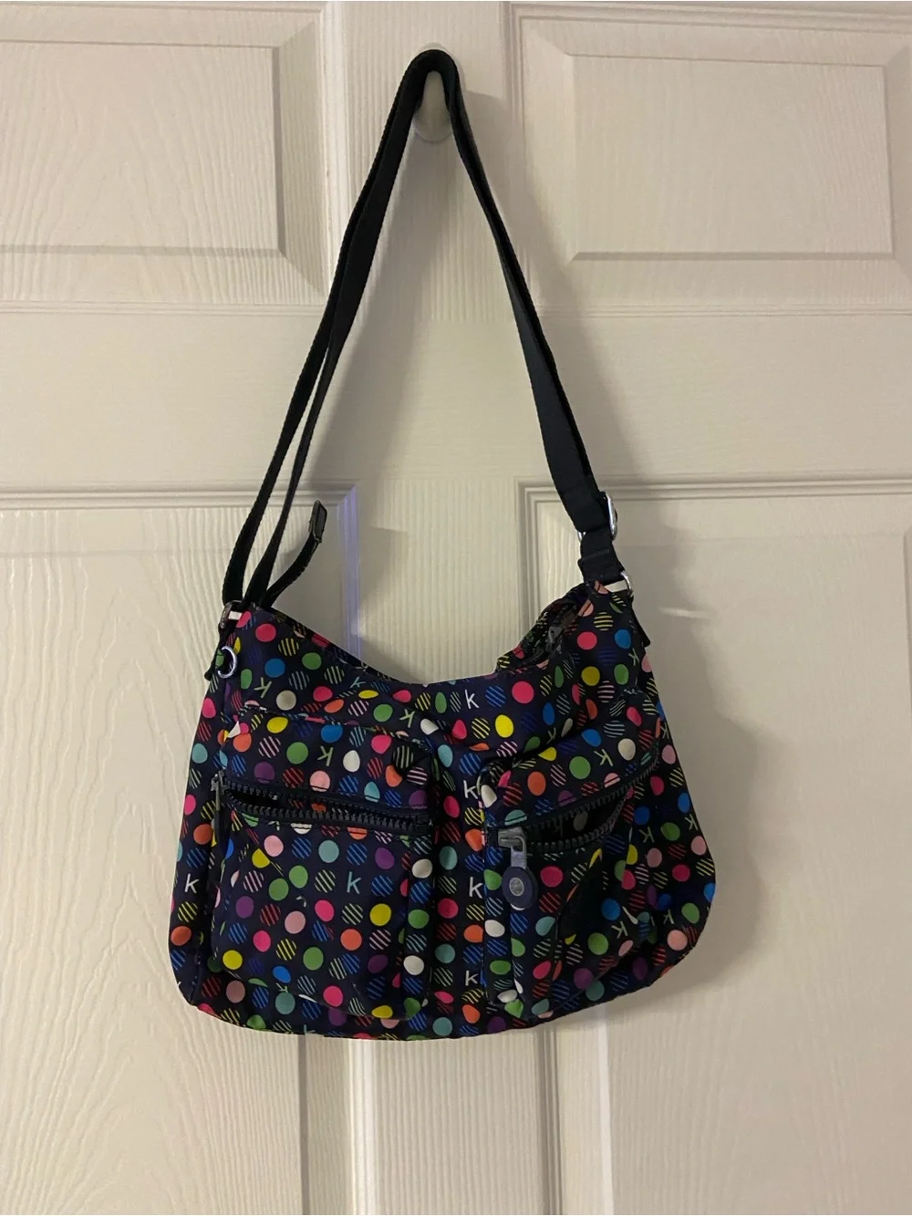 KIPLING Navy Geometric MultiColored Polka Dot TISSY Crossbody Bag